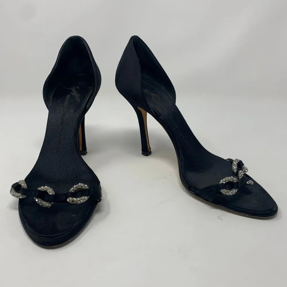 Giuseppe Zanotti Black Silk Sandals w/ Rhinestones - Picture 3 of 10